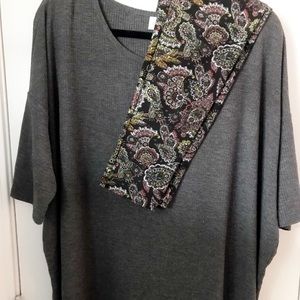 Large LuLaRoe Irma in gray w/TC paisley leggings.